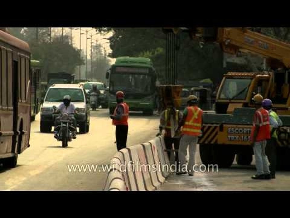 Temporary road dividers at South Extension Part-1, Delhi