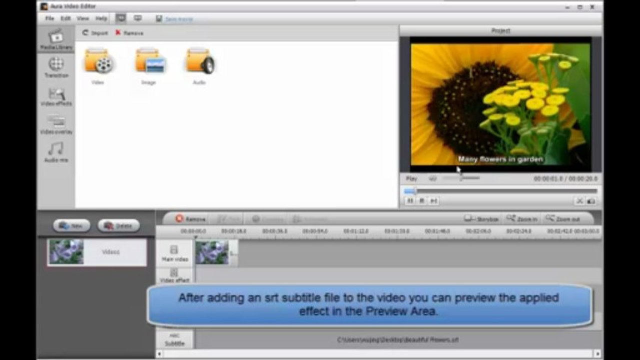 How to add external srt subtitle to videos