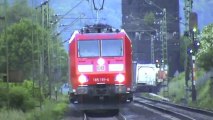 Züge bei Erpel, MRCE 185, Fret Prima, Crossrail 185, ERS 189, 151, 145, 2x DB185, 101, DB189, 143