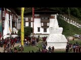 Bhutanese throng at Kurjey Temple, Bhutan during Tshechu Festival
