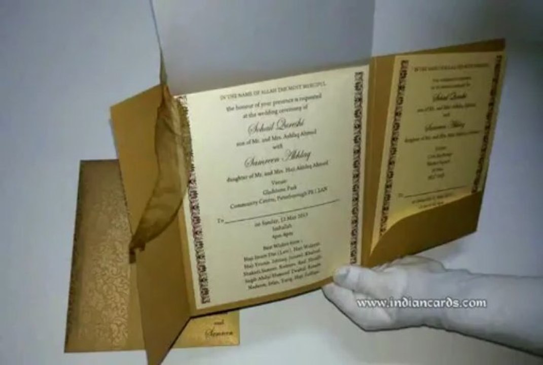 W-4363, Rust Gold Color, Shimmer Paper, Hindu Cards, Indian Invitations, Scroll Wedding Cards