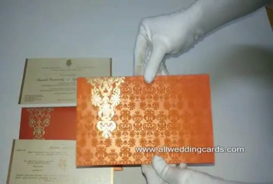 W-4796E, 250 GSM, Tangerine Color , Shimmer Paper, Sikh Wedding Invitations