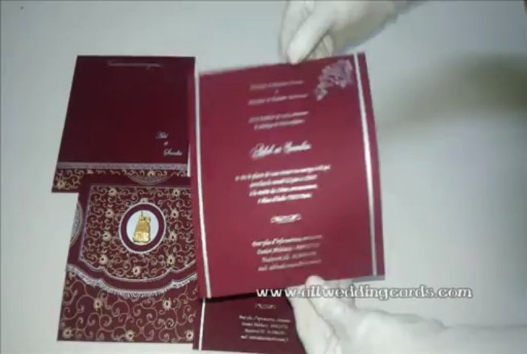 W-4703O, 200 GSM, Maroon Color, Handmade Paper, Indian Cards, Indian Wedding Invitation Cards