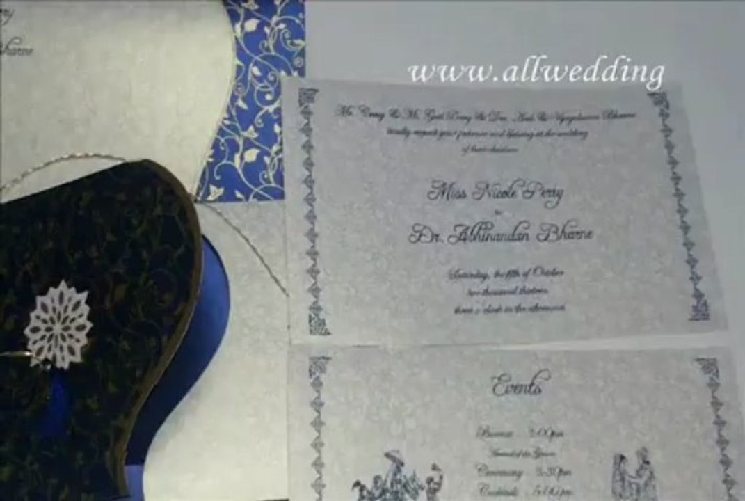 W-4426, 250 GSM,Navy Blue Color, Shimmer Ivory With One Sided Texture Hindu Wedding Invitations