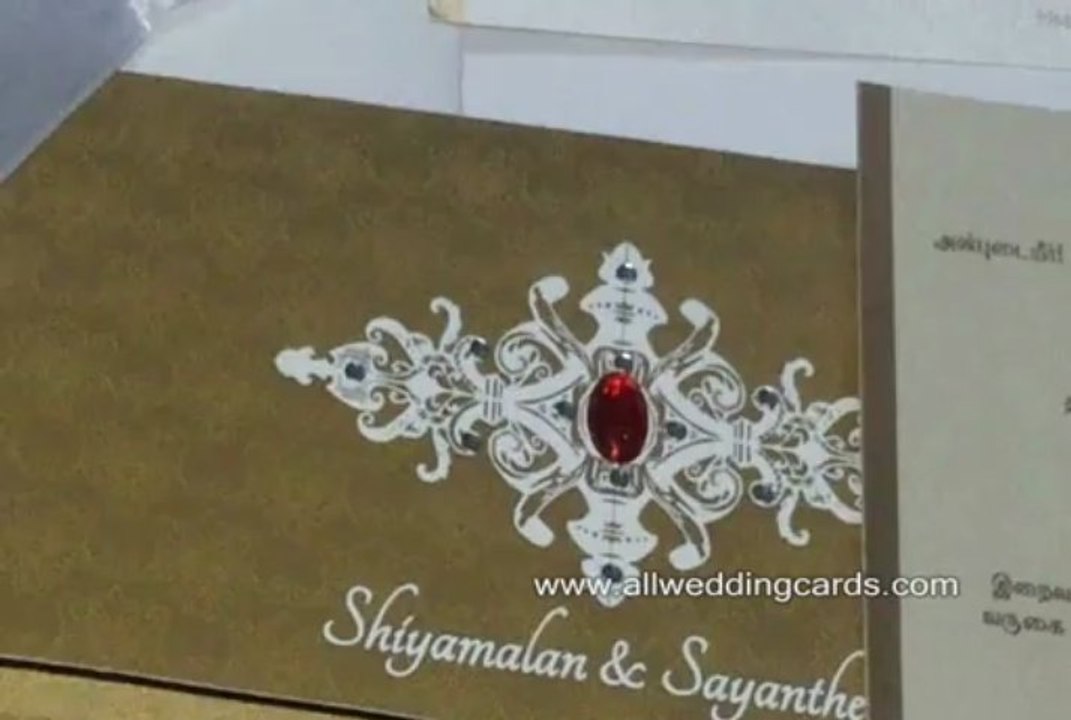 W-4794A, Custom Matte Ivory and Shimmer Gold , Hindu Cards, Unique Wedding Invitations