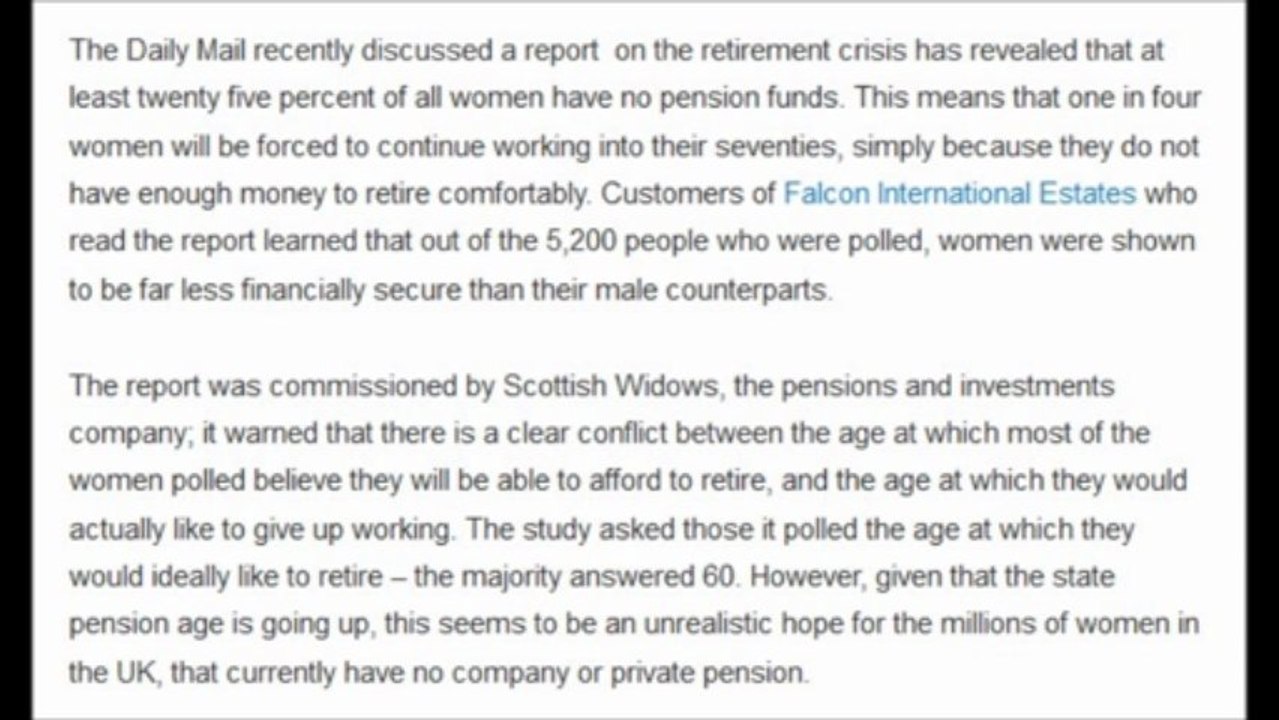 Falcon International Estates - Pensions for women