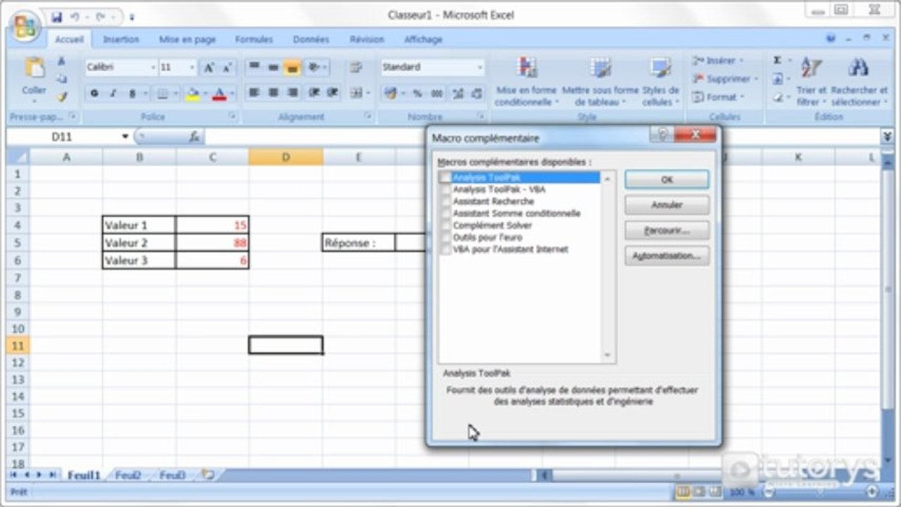 Comment utiliser le solveur d'équation avec Excel 2007 ?