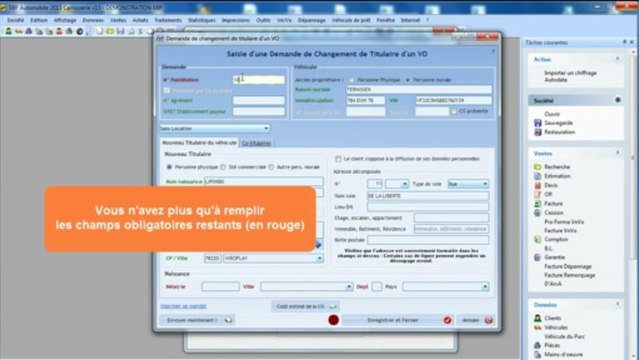 InterfacImmatriculation VN / VO - Logiciel EBP Automobile / MiSIV