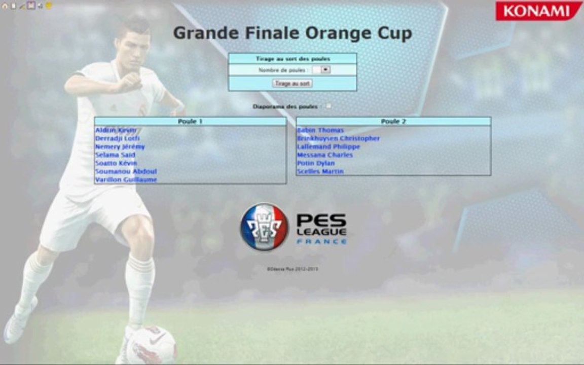 Tirage au sort de la finale de la Orange cup PES 2013