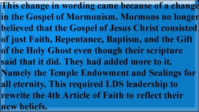 4th Article of Faith Exposed - Mormonism Exposed