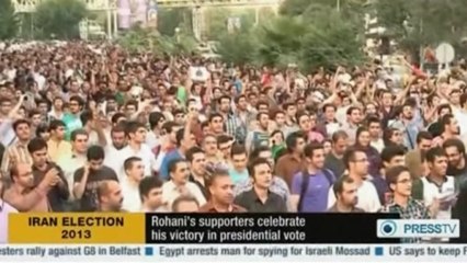 Hassan Rohani supporters celebrate his victory