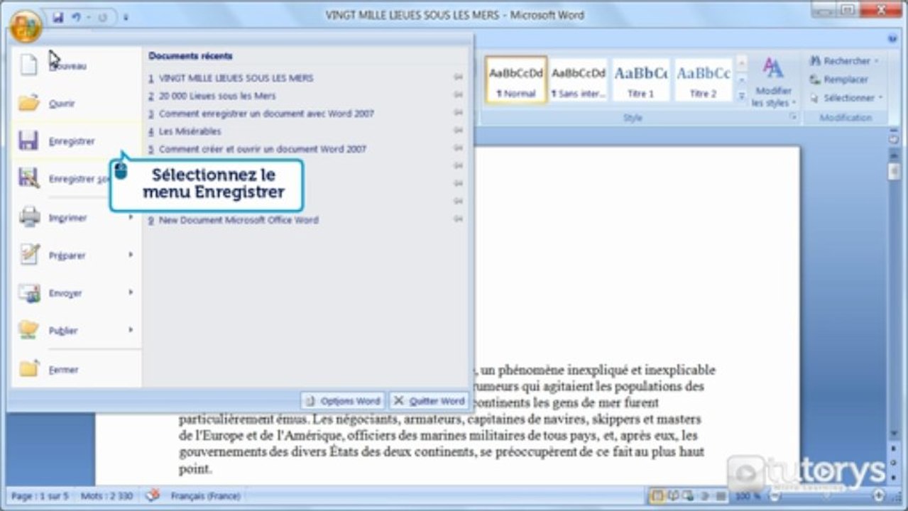 Comment enregistrer un document avec Word 2007 ?