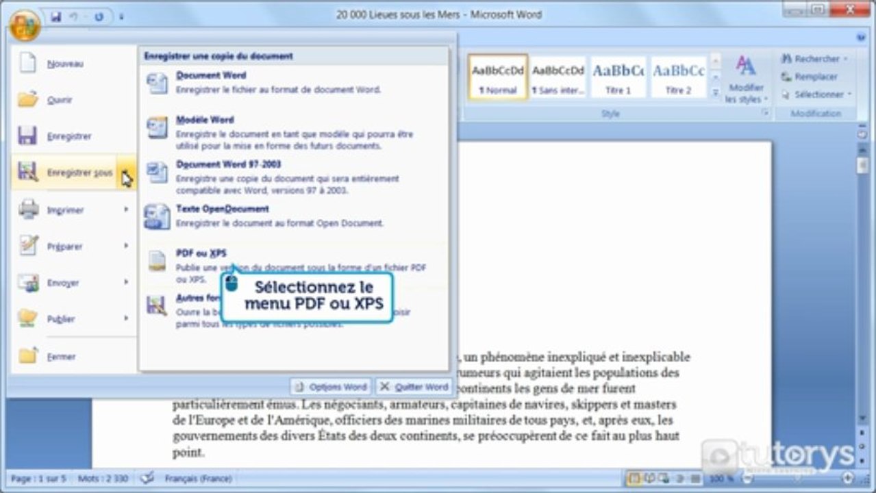 Comment enregistrer un document Word 2007 en PDF ?