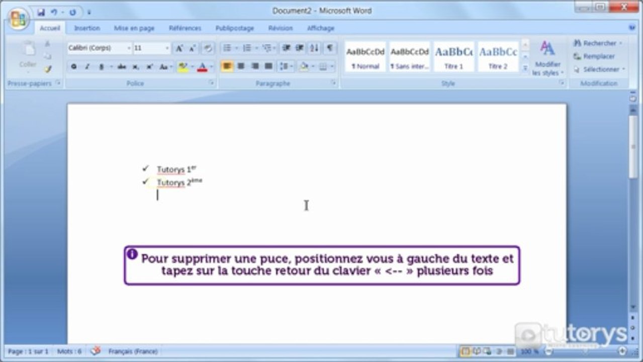 Comment insérer une liste à puces avec Word 2007 ?