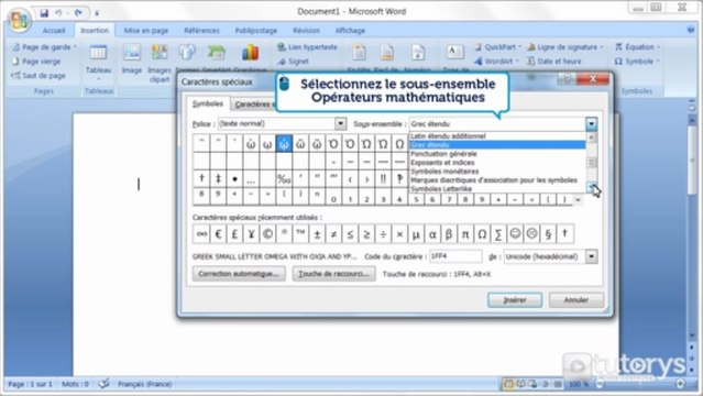 Comment insérer des caractères spéciaux avec Word 2007 ?