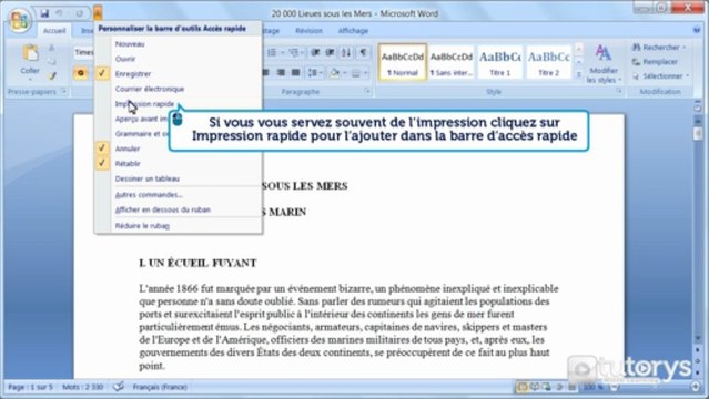 Comment utiliser le ruban et la barre d'accès rapide avec Word 2007 ?