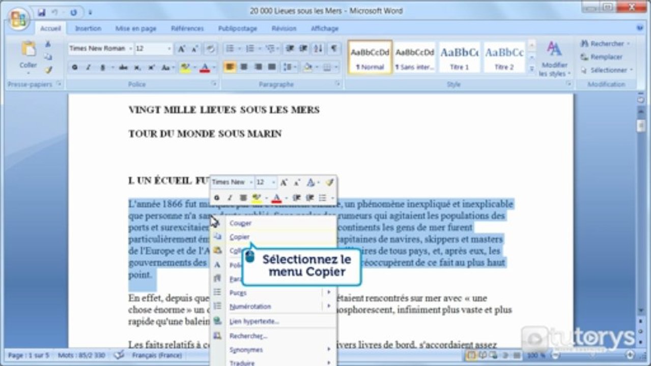 Comment copier, coller et couper avec Word 2007 ?