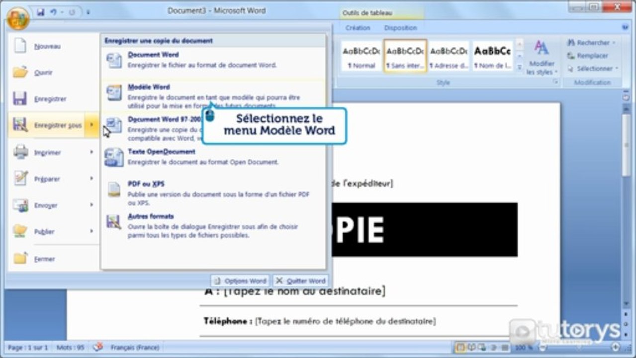 Comment créer ou modifier un modèle de document Word 2007 ?