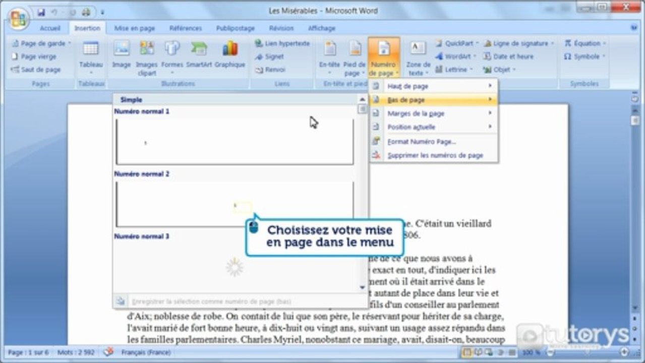 Comment numéroter les pages d'un document Word 2007 ?