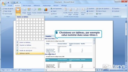 Comment insérer un tableau avec Word 2007 ?