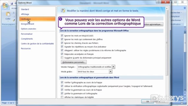 Comment modifier la vérification automatique avec Word 2007 ?