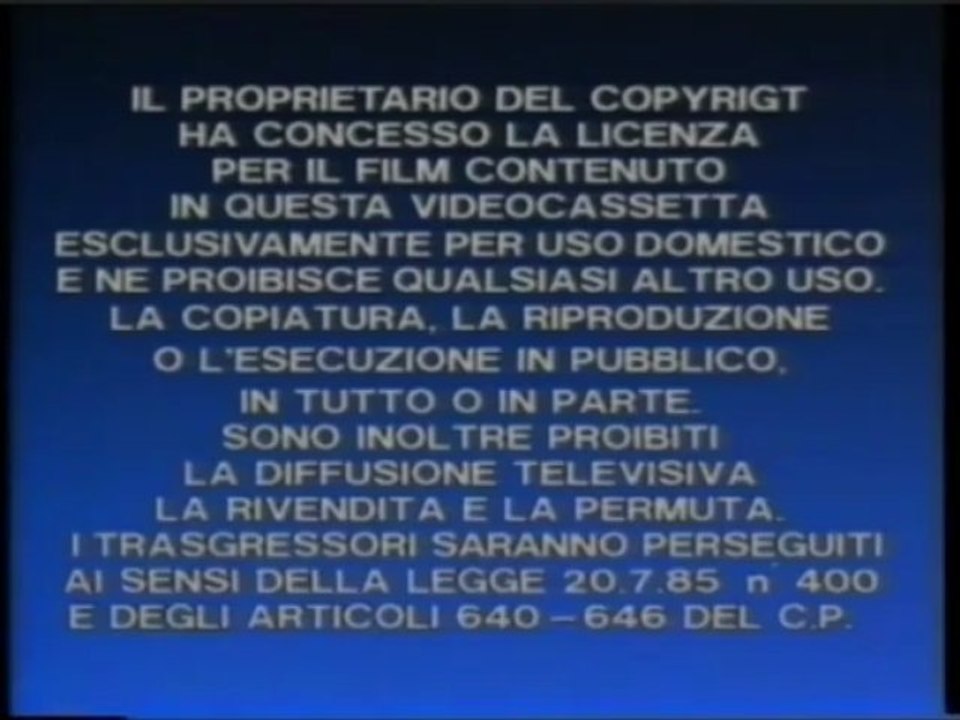 Videogram Italia/Eagle Home Video w/Warning Screen