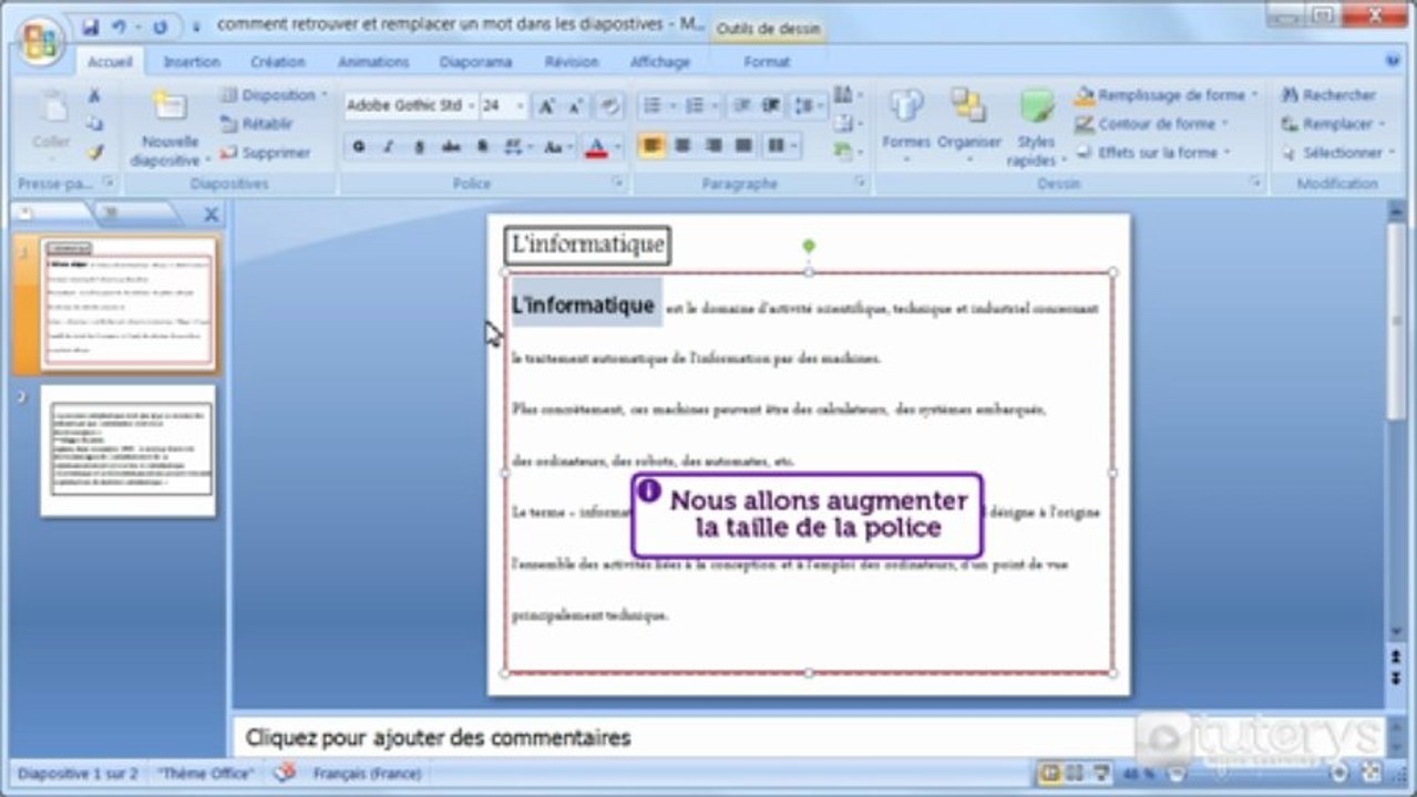 Comment changer la police et le corps du texte avec PowerPoint 2007 ?