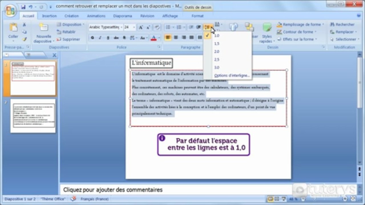 Comment modifier l'espacement des paragraphes avec PowerPoint 2007 ?