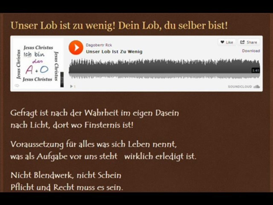 Unser Lob ist zu wenig! Dein Lob, du selber bist