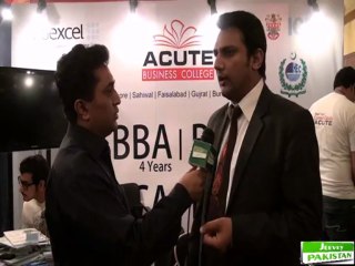 Moazam Shehbaz of ACUTE Business College talking with Jeevey Pakistan News in Expo (PC) Lahore.