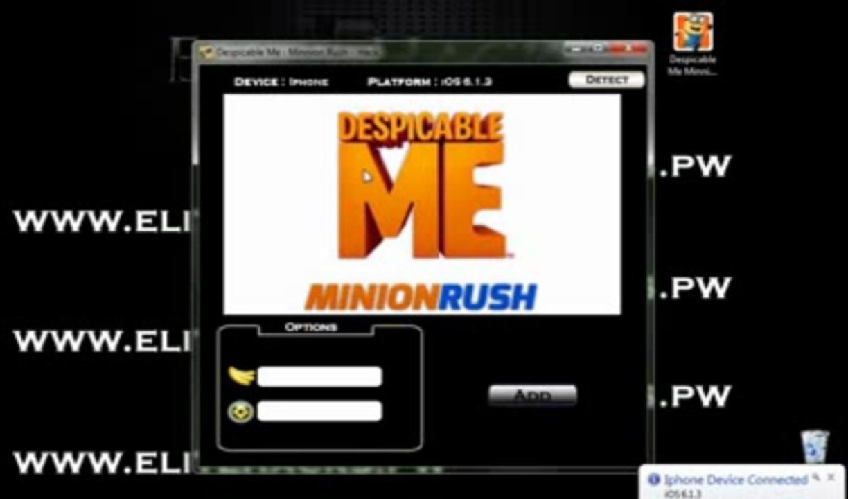 Despicable Me Minion Rush Hack / Pirater / FREE Download June - July 2013 Update Unlimited TOKENS BANANAS iOS  Android