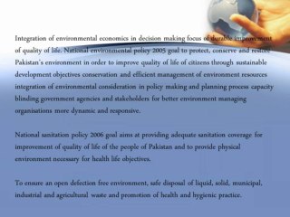 Environmental economics, policies and development in Pakistan