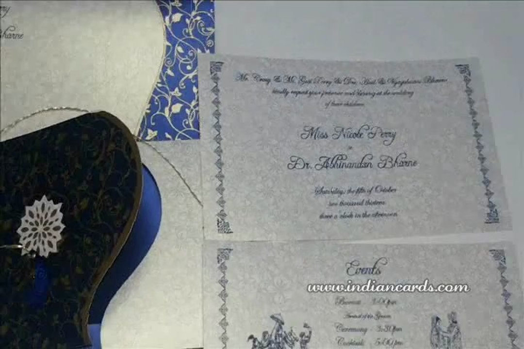 W-4426, 250 GSM,Navy Blue Color, Shimmer Ivory Scroll Cards, Indian Cards, Hindu Cards