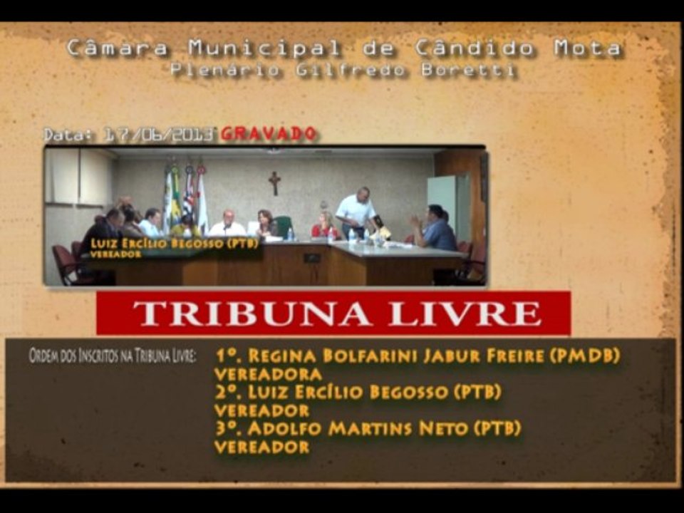 Data: 17/06/2013 - Sessão Ordinaria da Câmara de Vereador de Cândido Mota  -  Video 03 tribuna livre