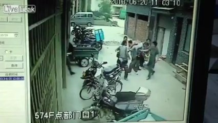 Six passing by couriers save 2 yo falling girl by blocking her with bare hands