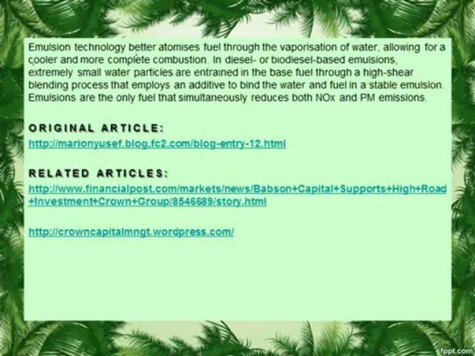 Jakarta environmental issues crown eco management: Emulsion fuel offers environmental benefits