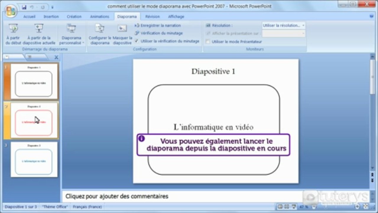 Comment utiliser le mode diaporama avec PowerPoint 2007 ?