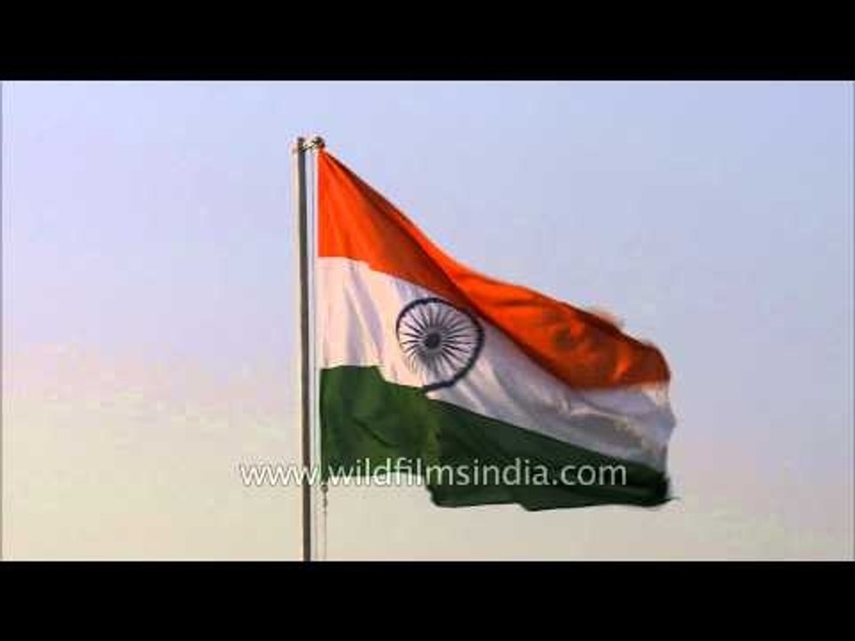National flag of India flutters in front of North-South block; 'Abide with me' plays