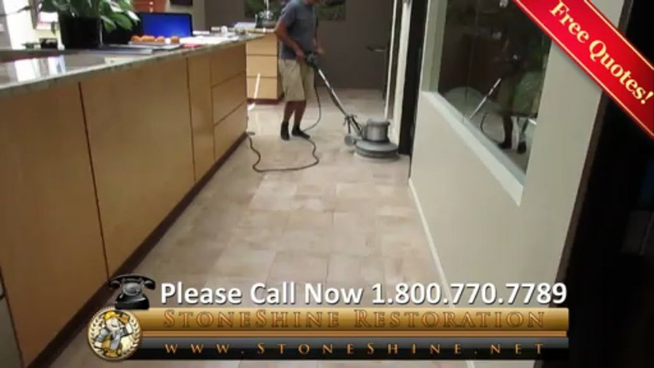COMMERCIAL FLOOR RESTORATION - Palm Springs Travertine Tile Polishing & Sealing (before & after)