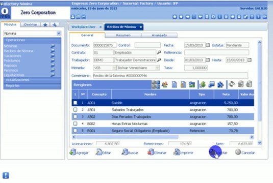 Como imprimir un recibo de pago de nomina de forma individual en eFactory Nomina - Software Web para el cloud computing