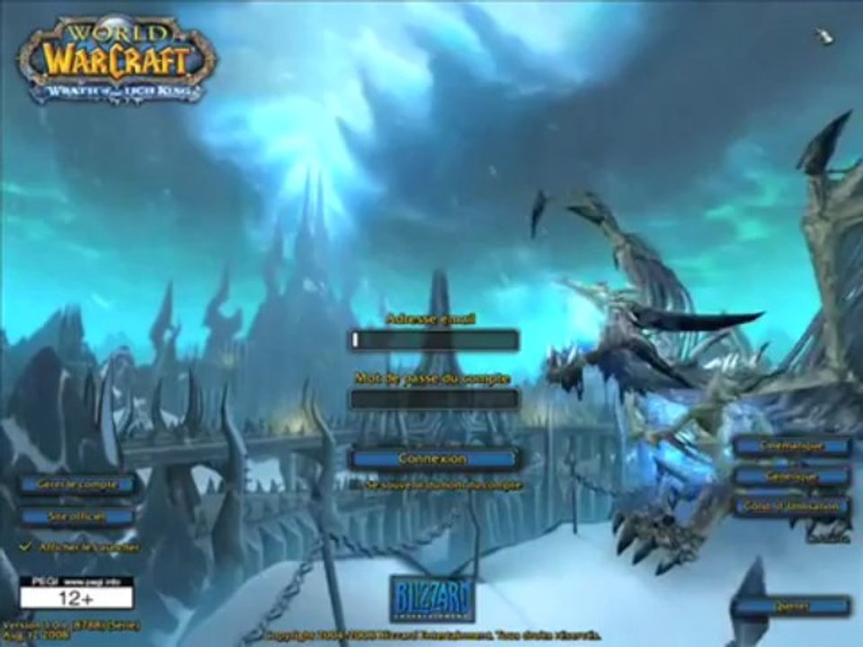 Wrath of the Lich King: Ecran de login