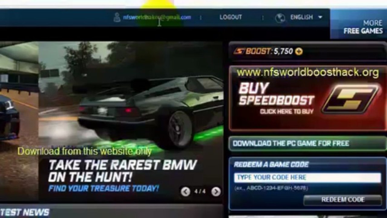 NFS World-New Hack Boost + 25.000 Boost + BMW Reddem Code