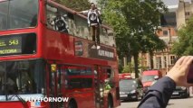 A guy fly over a bus! Amazing trick!