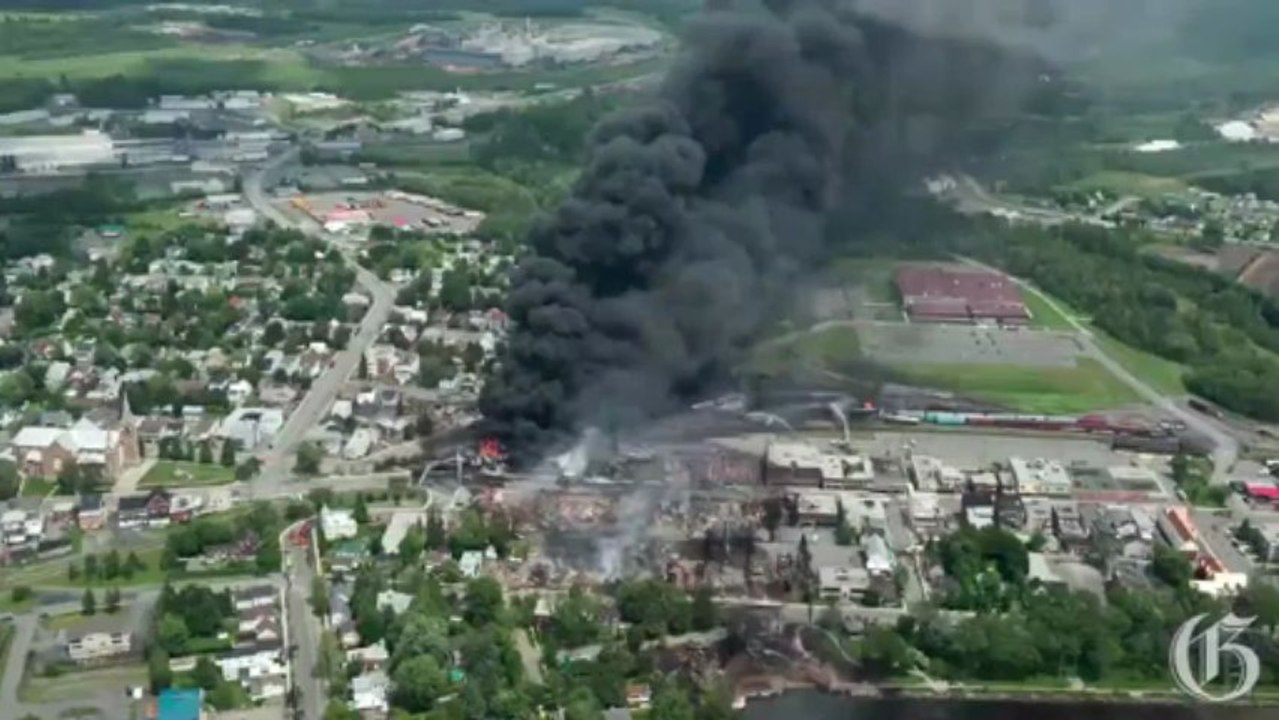 Raw video: Crude oil train explosion in Lac-Mégantic July 6