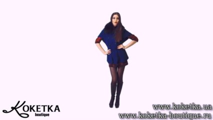 KOKETKA BOUTIQUE -Синее пальто с коротким рукавом и меховым воротником
