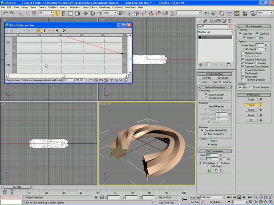 Exercice6 : Chichi par extrusion d'une forme suivant une spline