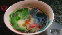 Combination of colour dyes produce unusual milk art