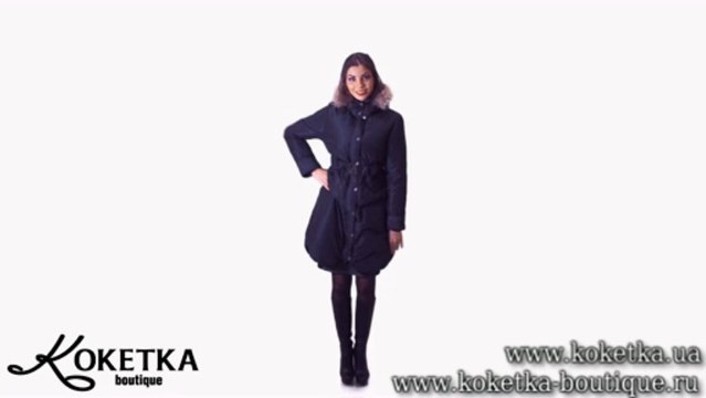 KOKETKA BOUTIQUE - Черный пуховик с капюшоном и под пояс