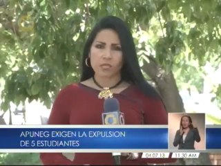 Apuneg pide la expulsión de 5 estudiantes y el jefe de control de estudios de la UNEG