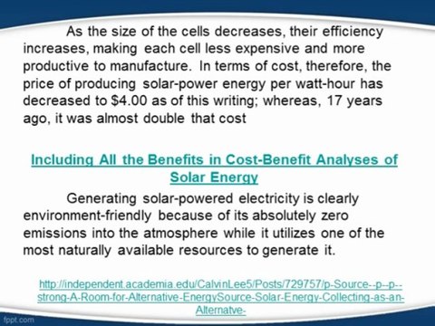 A Room for Alternative Energy Source: Solar Energy Collecting as an Alternatve Energy Source